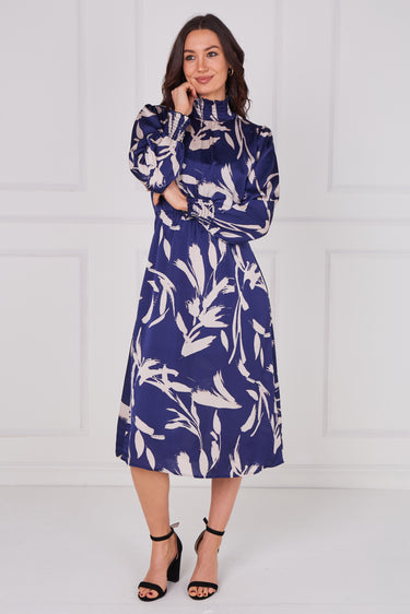 Sapphire Whisper Floral Shirred Neck Midaxi Dress