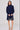 Navy Shirred Neck Long Sleeve Dress
