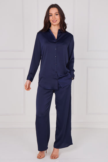 Midnight Navy Satin Shirt and Trousers Co-Ord