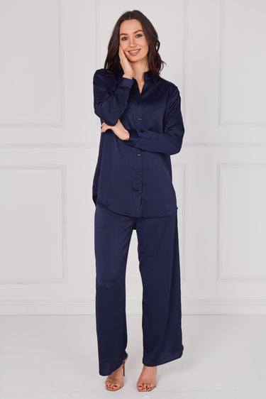 Midnight Navy Satin Shirt and Trousers Co-Ord