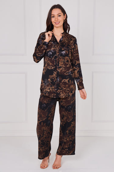 Espresso Baroque Floral Print Shirt and Trousers Co-Ord Set