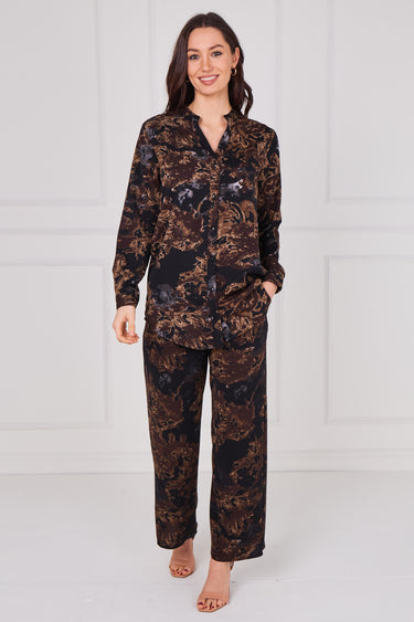 Espresso Baroque Floral Print Shirt and Trousers Co-Ord Set