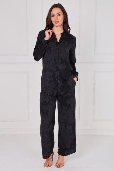 Love Sunshine Black Tonal Rose Print Shirt and Trousers Co-Ord Co ord sets LS-2522&9057 LS-9057