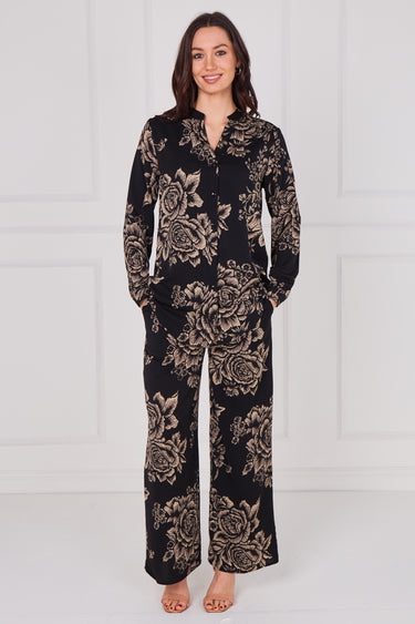 Noir Vintage Rose Print Shirt and Trousers Co-Ord