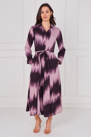 Plum Ombre Tie Dye Belted Midaxi Shirt Dress