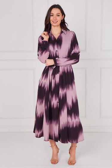 Plum Ombre Tie Dye Belted Midaxi Shirt Dress