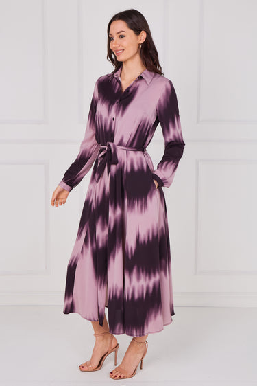Plum Ombre Tie Dye Belted Midaxi Shirt Dress