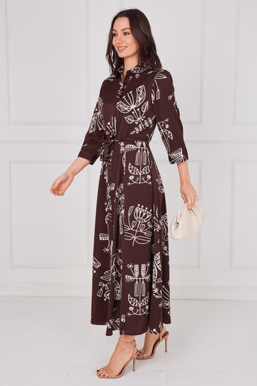 Espresso Artisan Print Belted Midaxi Shirt Dress