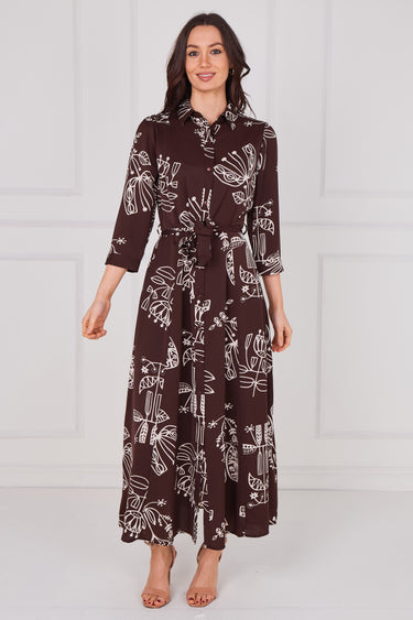 Espresso Artisan Print Belted Midaxi Shirt Dress