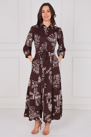 Espresso Artisan Print Belted Midaxi Shirt Dress