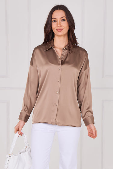 Latte Brushed Satin Oversized Shirt