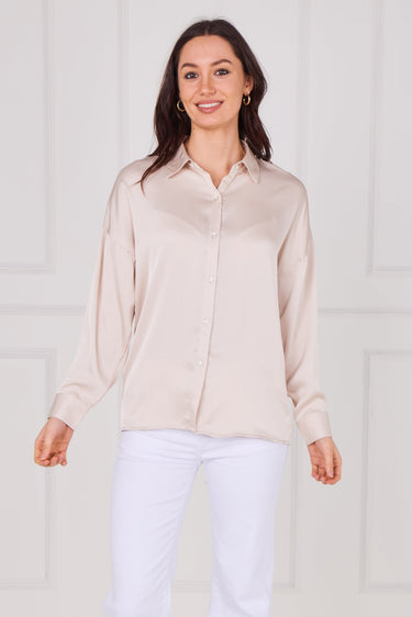 Blush Beige Brushed Satin Oversized Shirt