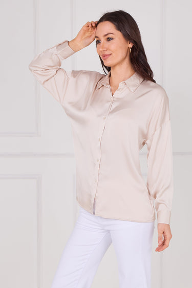 Blush Beige Brushed Satin Oversized Shirt