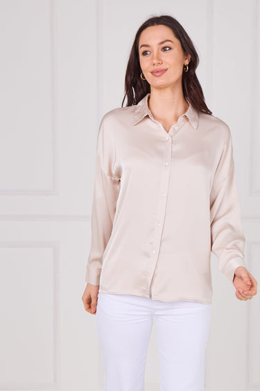 Blush Beige Brushed Satin Oversized Shirt