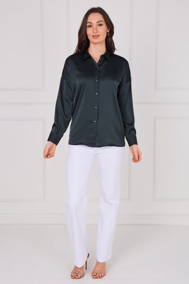 Deep Teal Brushed Satin Oversized Shirt
