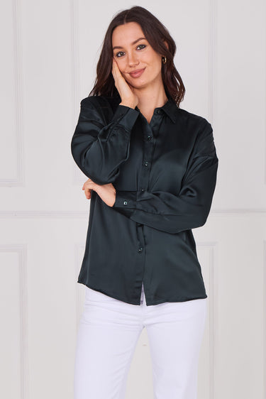 Deep Teal Brushed Satin Oversized Shirt