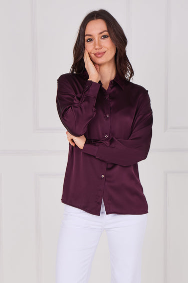 Burgundy Brushed Satin Oversized Shirt