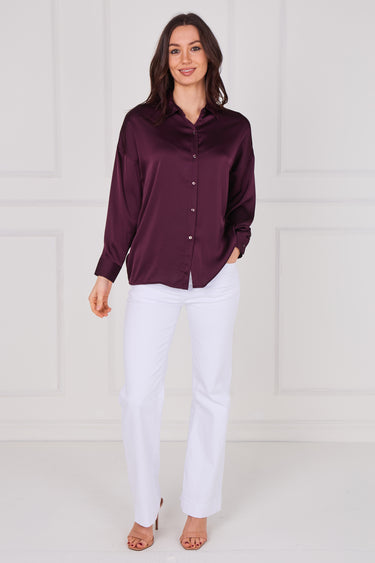 Burgundy Brushed Satin Oversized Shirt