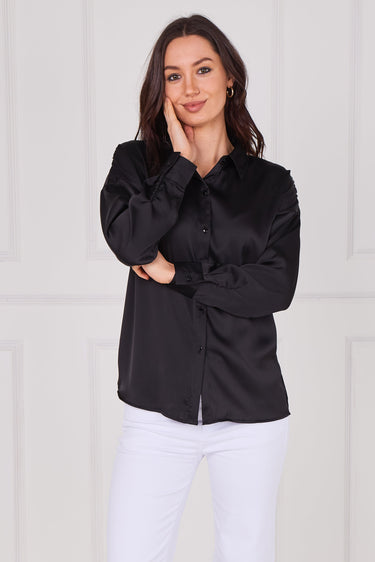Black Brushed Satin Oversized Shirt