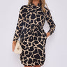 Love Sunshine Cream Giraff Print Mini Shirt Dress auto-20 Brunch Dress Casual Dress Dress with Pockets Dresses Everyday Dress Leopard Print Dress Long Sleeve Dress LS-5026 Workwear Dress