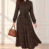 Love Sunshine Black & Camel Spiral Print Belted Midi Shirt Dress Brunch Dress Casual Dress DB Dress with Pockets Dresses Everyday Dress Garden Party Dress Long Sleeve Dress LS-2037 Wedding Guest Dress