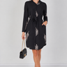 Love Sunshine Black Botanical Leaf Print Belted Shirt Dress Brunch Dress Casual Dress Dress with Pockets Dresses Everyday Dress Long Sleeve Dress LS-5026 Workwear Dress