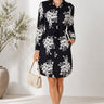 Love Sunshine Black Ivory Bouquet Print Belted Shirt Dress Brunch Dress Casual Dress Dress with Pockets Dresses Everyday Dress Long Sleeve Dress LS-5026 Workwear Dress
