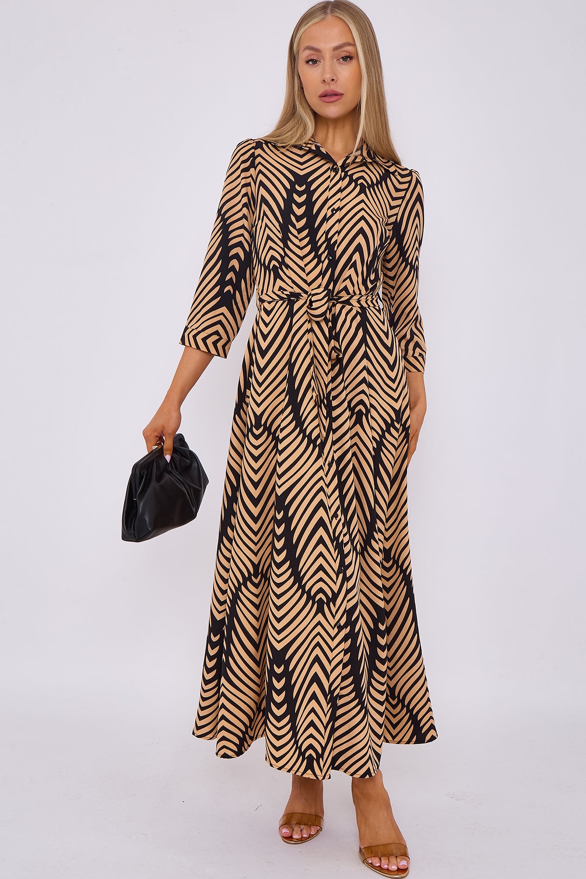 Chevron Print Maxi Shirt Dress