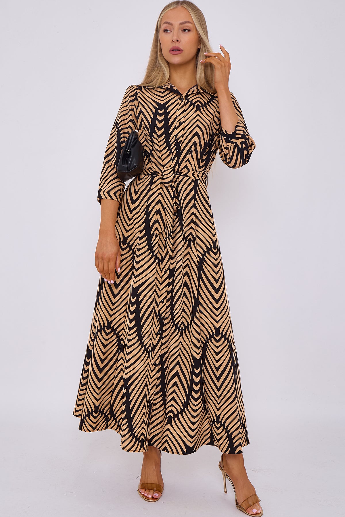 Chevron Print Maxi Shirt Dress