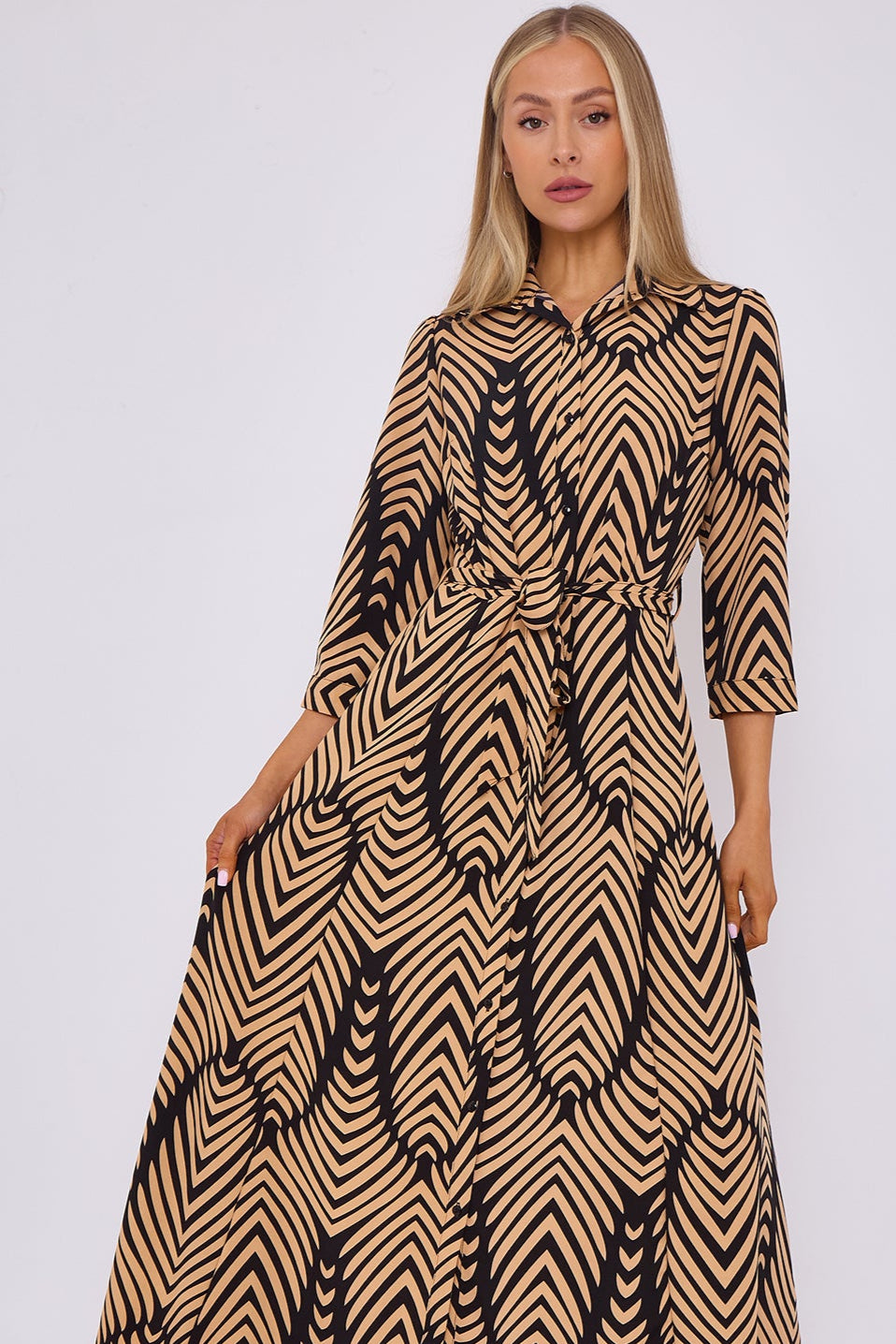 Chevron Print Maxi Shirt Dress