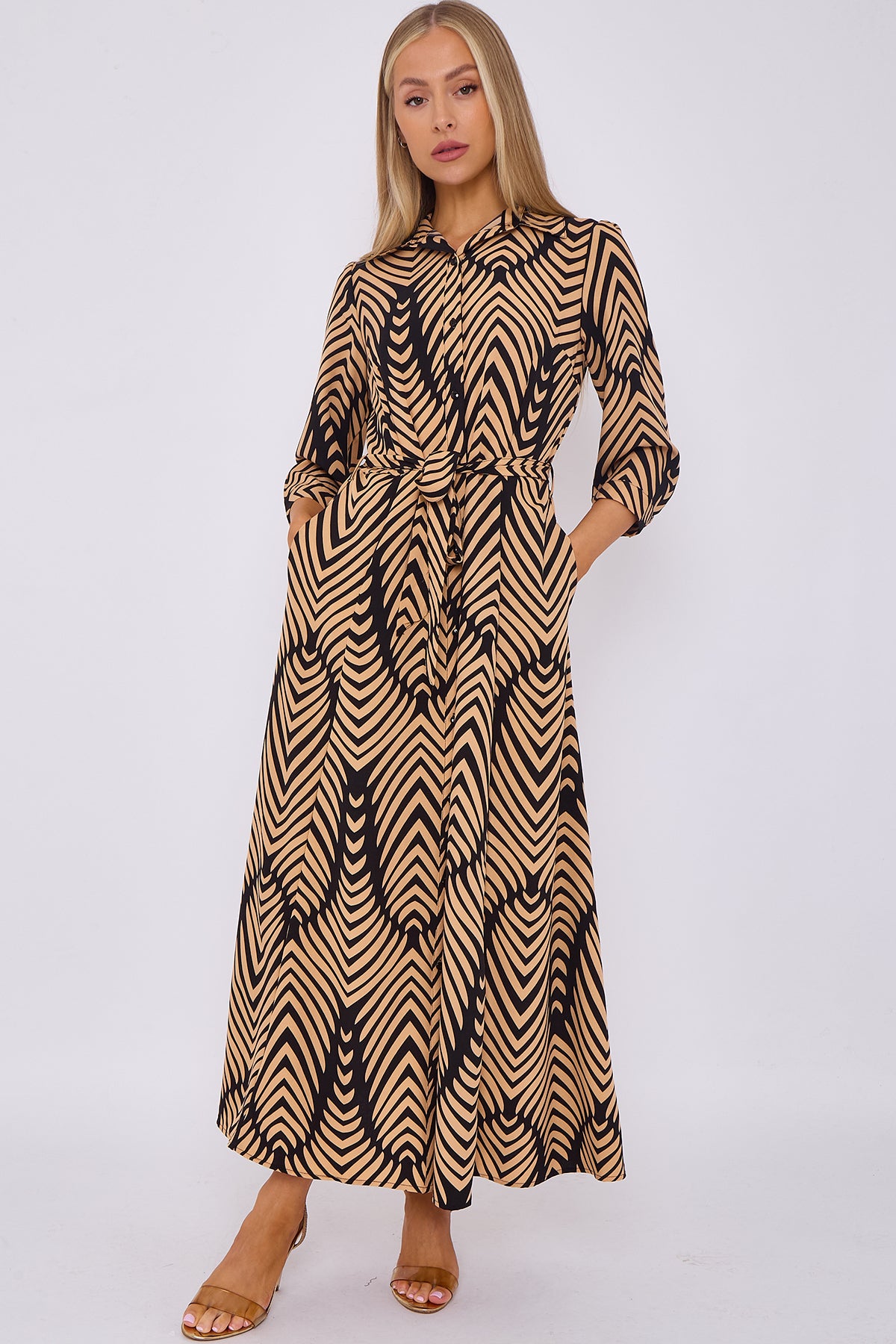 Chevron Print Maxi Shirt Dress