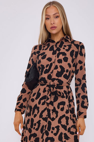 Tan Leopard Print Mini Shirt Dress