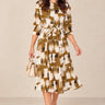Love Sunshine Ochre Brown Abstract Brushstroke Belted Midi Shirt Dress Brunch Dress Casual Dress Dress with Pockets Dresses Everyday Dress LS-2045 Workwear Dress