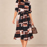 Love Sunshine Brown Abstract Brushstroke Print Belted Midi Shirt Dress Brunch Dress Casual Dress Dress with Pockets Dresses Everyday Dress LS-2045 Workwear Dress