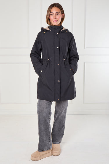 Black and Stone Drawstring Reversible Parka