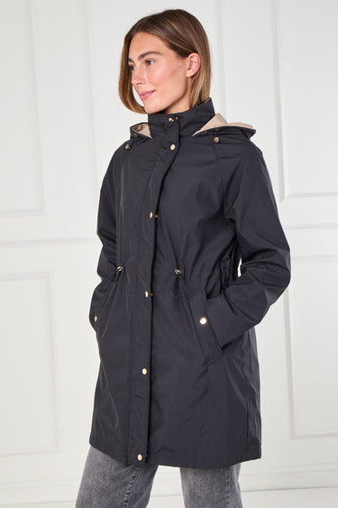 Black and Stone Drawstring Reversible Parka