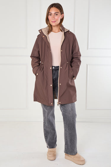 Chocolate and Stone Drawstring Reversible Parka