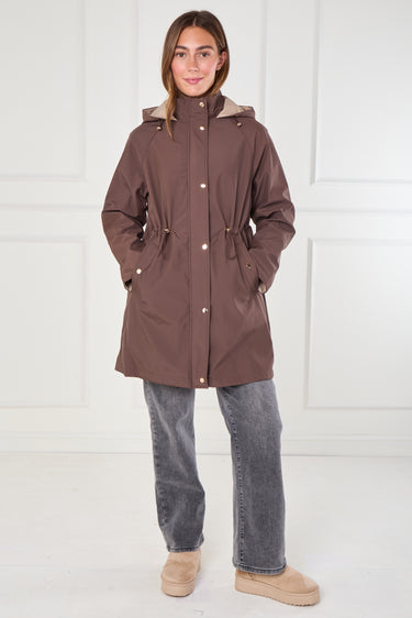 Chocolate and Stone Drawstring Reversible Parka