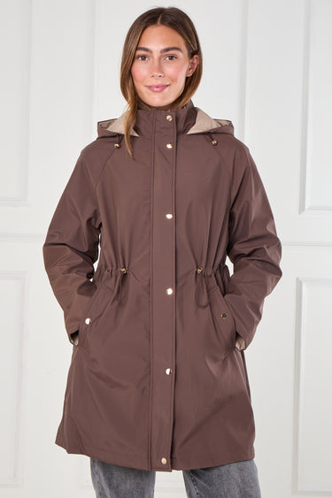 Chocolate and Stone Drawstring Reversible Parka