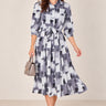 Love Sunshine Grey Abstract Brushstroke Print Tie Waist Midi Shirt Dress Brunch Dress Casual Dress Dress with Pockets Dresses Everyday Dress LS-2045 Workwear Dress