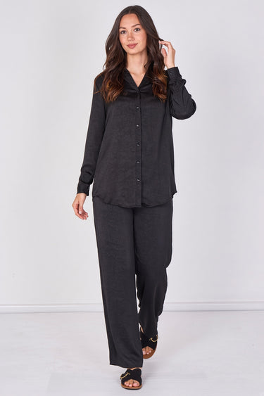 Love Sunshine Black Satin Shirt and Wide Leg Trouser Co-ord Set Co ord sets LS-5002 LS-5002&9057 LS-9057