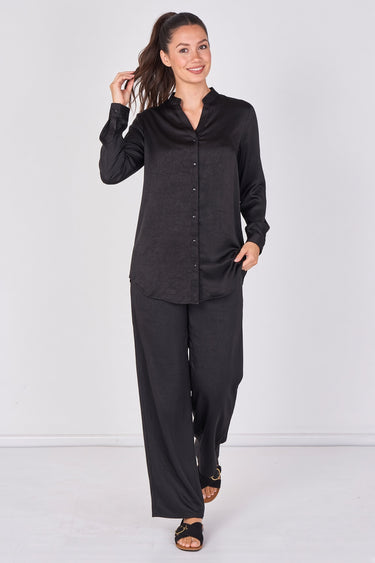 Love Sunshine Black Satin Shirt and Wide Leg Trouser Co-ord Set Co ord sets LS-5002 LS-5002&9057 LS-9057