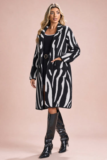 Black Abstract Zebra Print Longline Coatigan