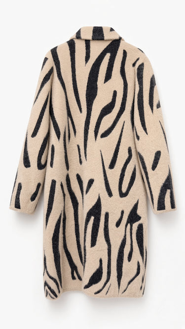 Black & Beige Abstract Zebra Print Longline Coatigan