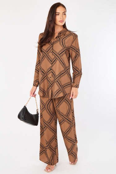 Brown Rope Lattice Print Wide-Leg Co-ord
