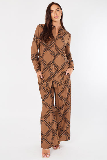 Brown Rope Lattice Print Wide-Leg Co-ord