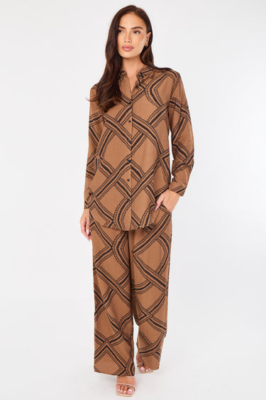 Brown Rope Lattice Print Wide-Leg Co-ord