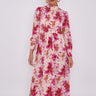 Love Sunshine Pink Floral Print Pleated Skirt High Neck Midi Dress Dress with Pockets Garden Party Dress Going Out Dress Long Sleeve Dress LS-9099L Tea Dress Wedding Guest Dress