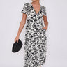 Love Sunshine White Floral Print Wrapped Midi Dress Brunch Dress Dress with Pockets Everyday Dress Garden Party Dress Holiday Dress LS-2118 Short Sleeve Dress Summer Dress Tea Dress Wedding Guest Dress