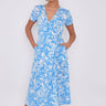 Love Sunshine Blue Floral Print Wrapped Midi Dress Brunch Dress Dress with Pockets Everyday Dress Garden Party Dress Holiday Dress LS-2118 Short Sleeve Dress Summer Dress Tea Dress Wedding Guest Dress